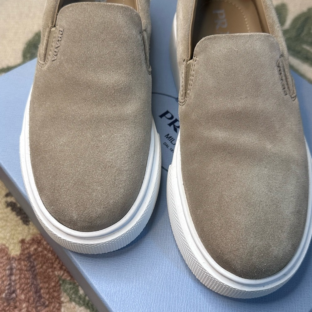 Prada Taupe Suede Slip-On Sneakers - Picture 6 of 16